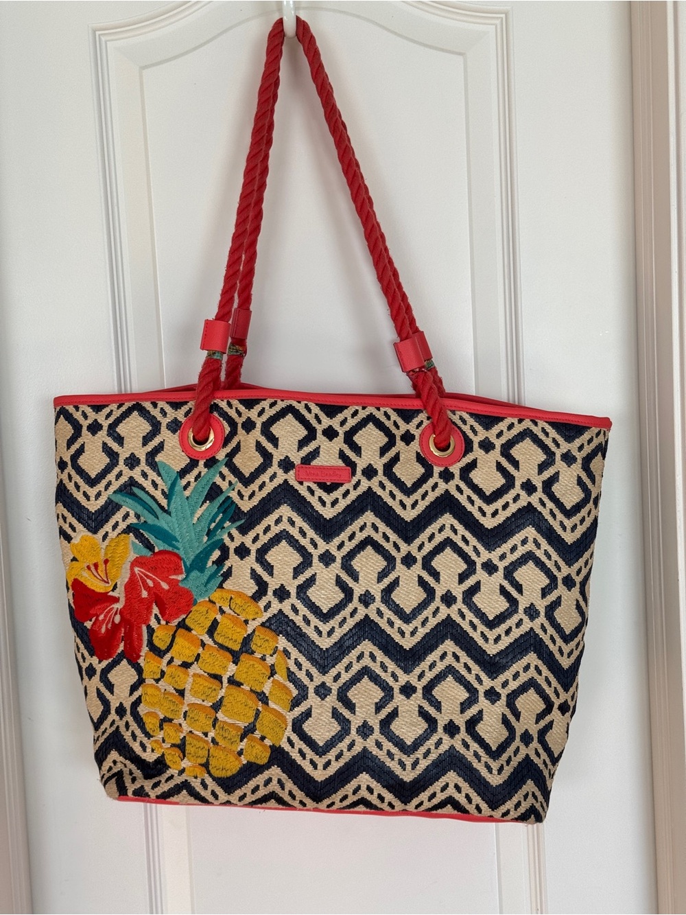 Vera Bradley Coral Trim Pineapple Embroidered Tote
